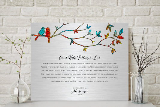 Lovebirds Wedding Song Lyric Sign on Tin - HoneycombProverbs - Signs - Tin and Aluminum Gifts
