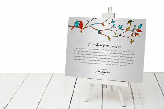 Lovebirds Wedding Song Lyric Sign on Tin - HoneycombProverbs - Signs - Modern Lyrics Wall Decor