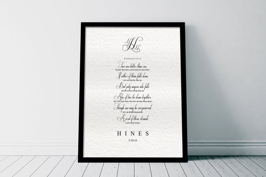 Framed Wedding Keepsake Ecclesiastes 4:9-12 - HoneycombProverbs - Gifts For The Couple - Christian Wall Art