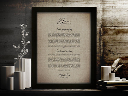 Our Vows on Linen, Framed Linen Anniversary Gift - HoneycombProverbs - Signs -
