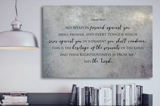 Isaiah 54:17 Distrssed Metal Bible Verse Art - HoneycombProverbs - Wall Decor - Christian Wall Art