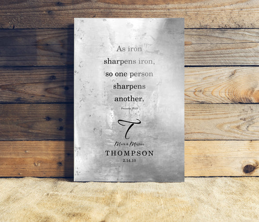 As Iron Sharpens Iron Rustic Christian Wedding Gift - HoneycombProverbs - Gifts For The Couple - Tin and Aluminum Gifts