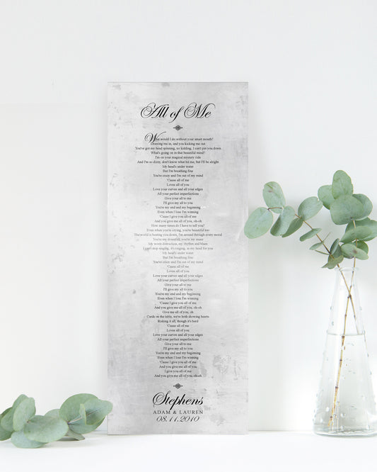 Shabby Chic Wedding Song Sign on Tarnished Tin - HoneycombProverbs - Gifts For The Couple - Vintage Lyrics Wall Art