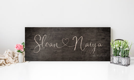 Heart Connected Names Established Sign for Couple's - HoneycombProverbs - Gifts For The Couple - Name Signs Wall Art
