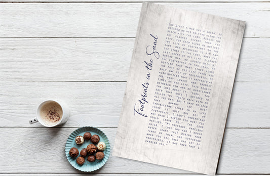 Footprints in the Sand Whitewashed Wooden Sign - HoneycombProverbs - Signs - Christian Wall Art