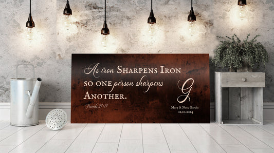Proverbs 27:17 Monogrammed Scripture on Bronze - HoneycombProverbs - Signs - Christian Wall Art