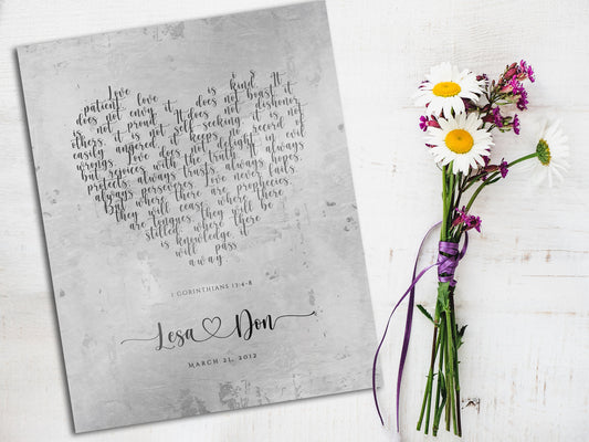 Rustic Heart Personalized "Love Never Fails" Wedding Sign - HoneycombProverbs - Signs - Christian Wall Art