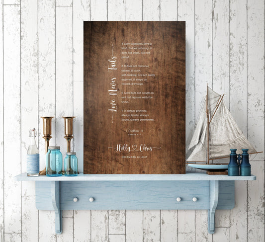 Love Never Fails Personalized 5th Anniversary Gift Decor - HoneycombProverbs - Signs - 5 year anniversary gifts