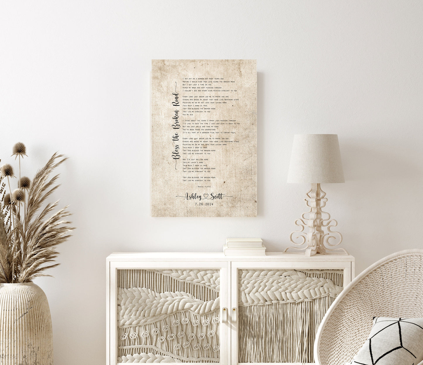 Custom Hearts Cotton Song Lyric Gift, 2nd Anniversary Gift for wife - HoneycombProverbs - Giclée - 2nd Year Cotton Art