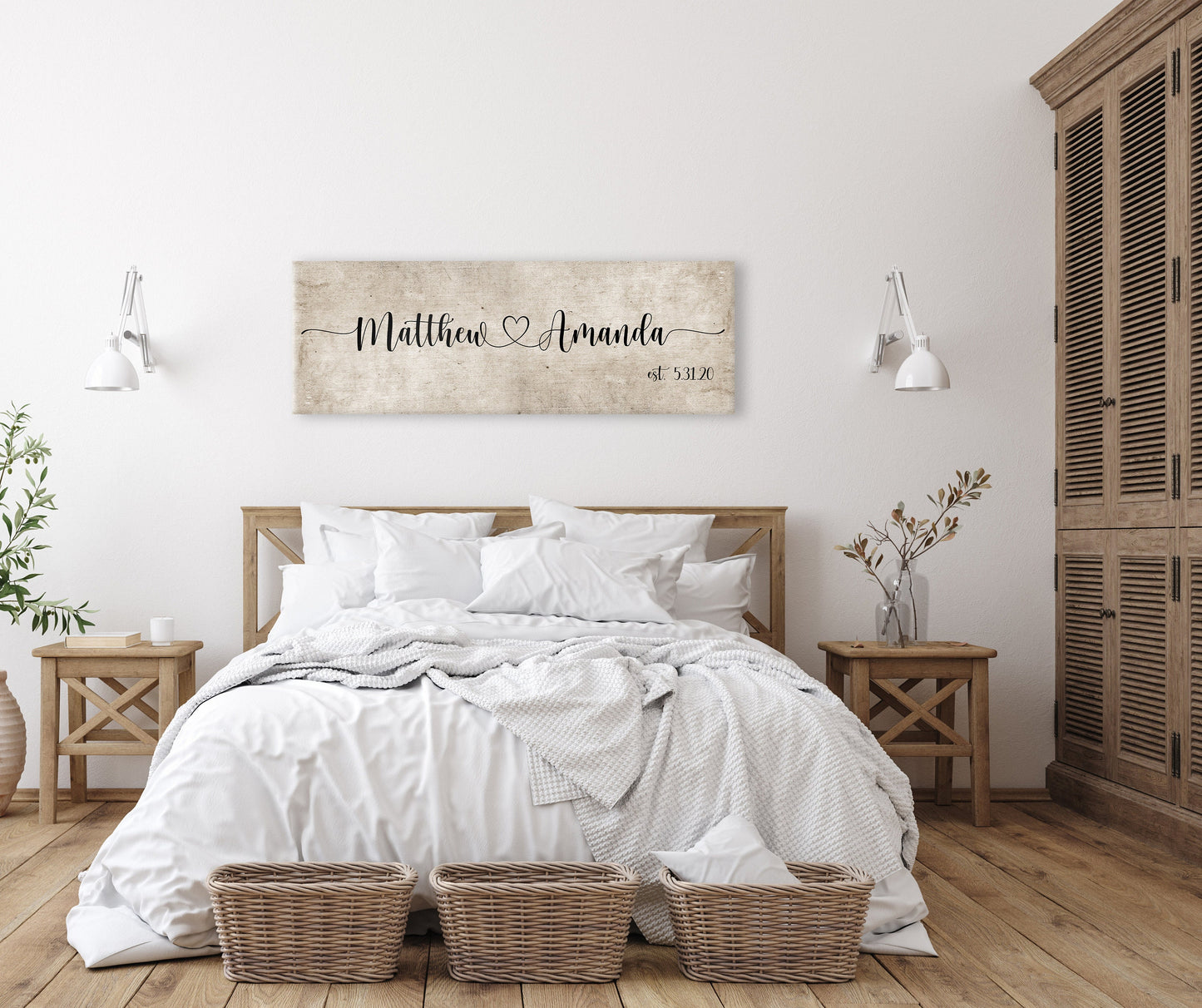 Rustic Cotton Name with Heart Sign, Couples Wall Art - HoneycombProverbs - Giclée - 2nd Anniversary Gifts