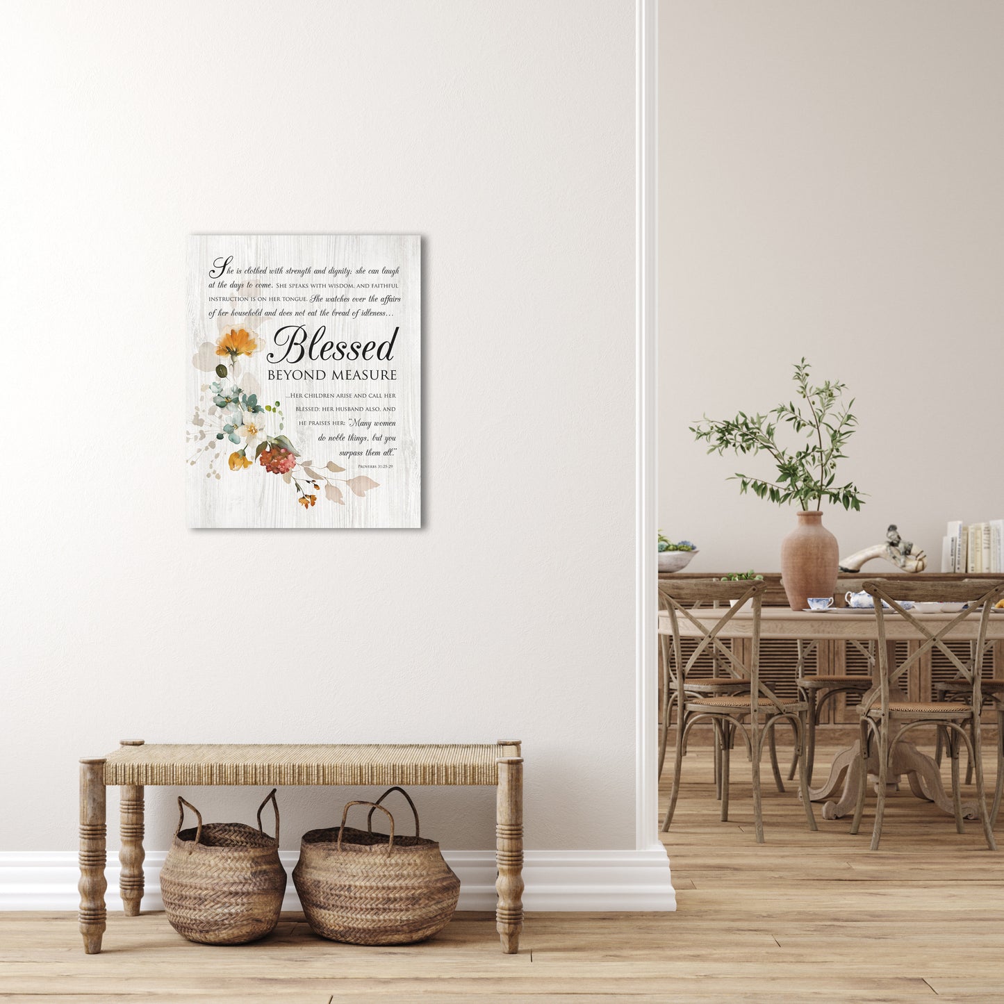 Blessed Beyond Measure Floral Wood Sign - HoneycombProverbs - Signs - Christian Wall Art