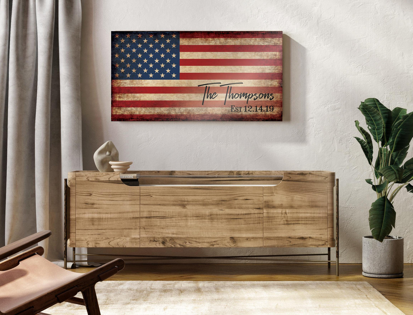 Our Flag, Our Family - Rutic Est. Sign on Wood - HoneycombProverbs - Signs - 5 year anniversary gifts