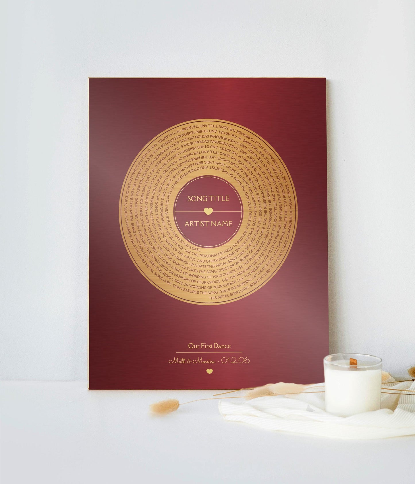 Personalized Bronze Anniversary Metal Record Sign: First Dance Lyrics - HoneycombProverbs - Signs - Bronze Vinyl Record Art