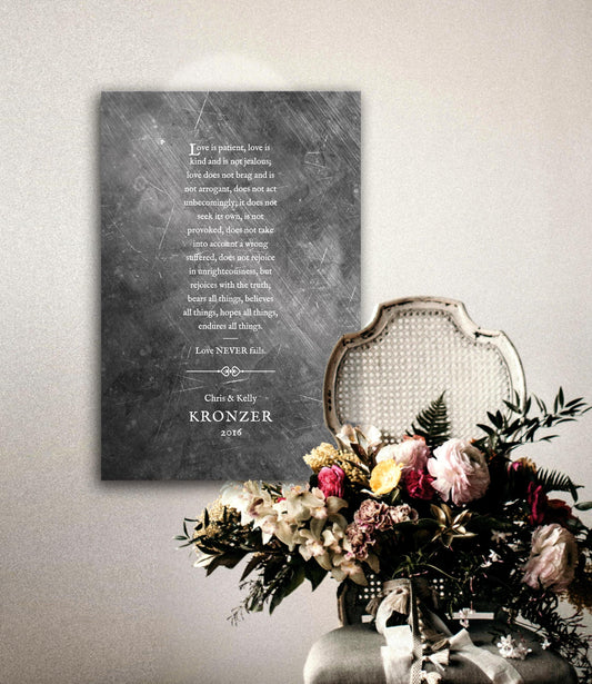 Love is Patient Love is Kind, 1 Cor 13 Sign on Tin - HoneycombProverbs - Signs - Tin Anniversary Gifts