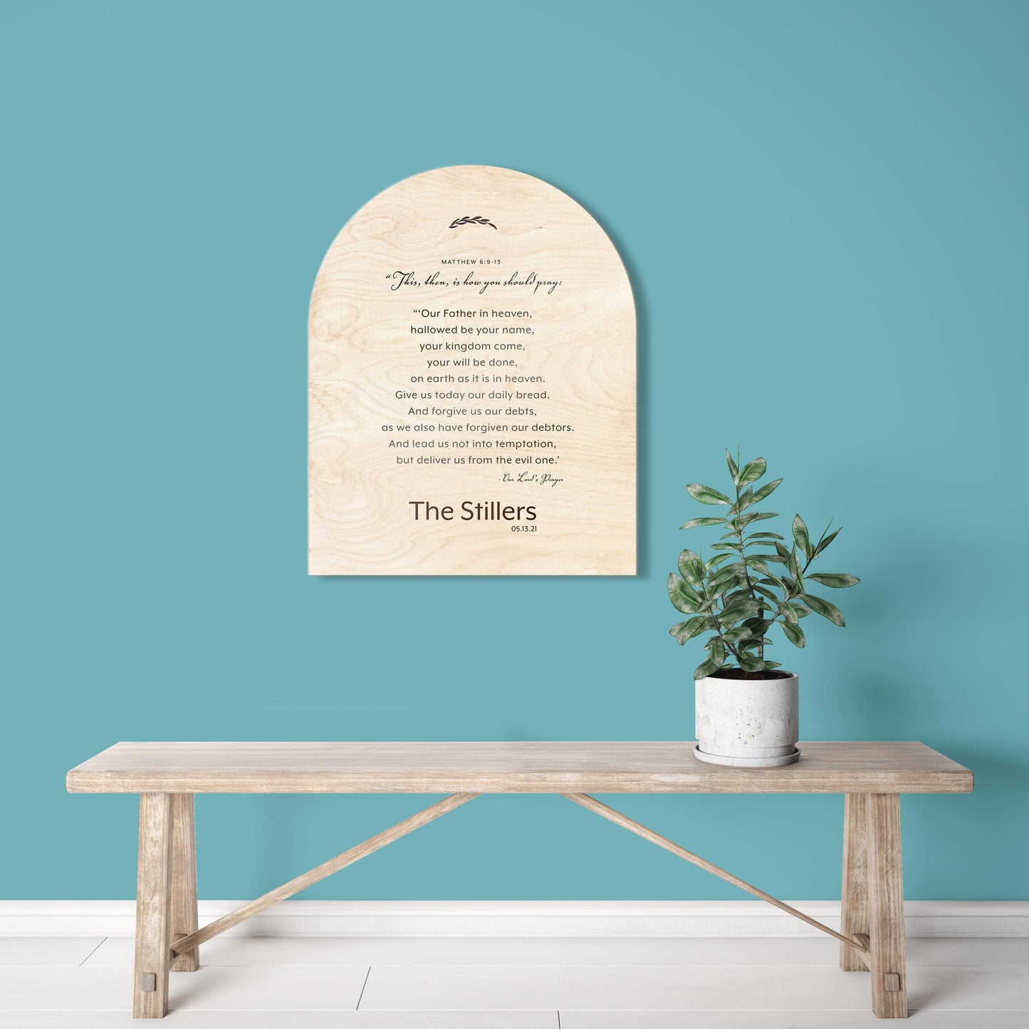 Personalized Lord's Prayer Wood Plaque, Arched Family Name Sign, Birch Wall Art - HoneycombProverbs - Signs - Christian Wall Art