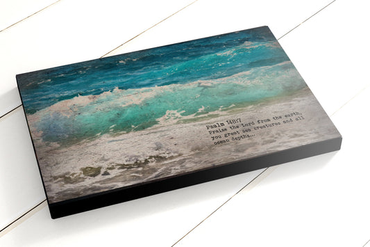 Wood Inspired Scripture Art: Psalm 148:7 on Canvas - Hunnycomb Proverbs - Wedding gift ideas - paper anniversary gifts