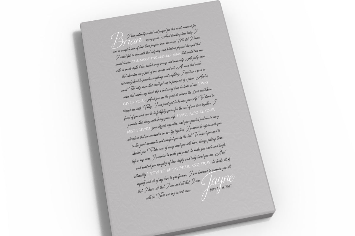 Custom Wedding Vow Art - Fine art and canvas personalized anniversary and inspirational gifts