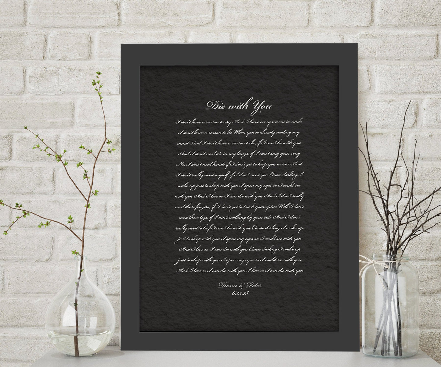 Framed Wedding Song, Die With You, Bride and Groom First Dance, Gift for Bride from Groom, Romantic Bedroom Decor, Paper gift for husband