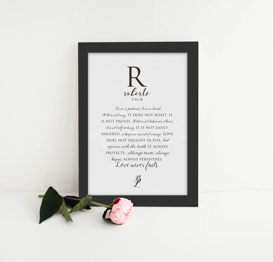 Love is patient, love is kind, personalized, wedding, gift, for wife, Framed, Canvas, Anniversary, paper, husband, 1st anniversary, 1 Cor 13