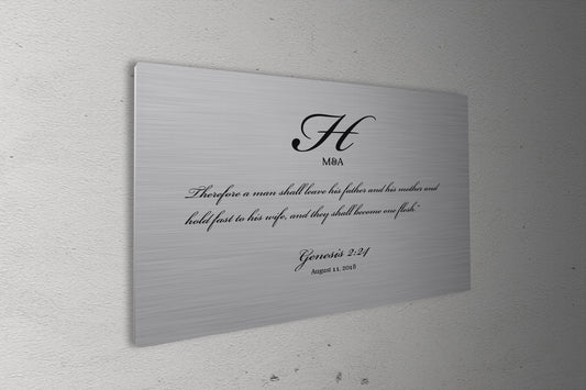 Genesis 2:24, Monogrammed Wedding Scripture on Tin
