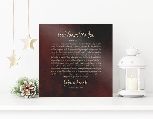 Bronze Anniversary Gift, 8 Year Iron Gift, 1st Dance on bronze, Song Lyrics on bronze, Wedding Song, Sign, On Metal, 19th Anniversary Gift