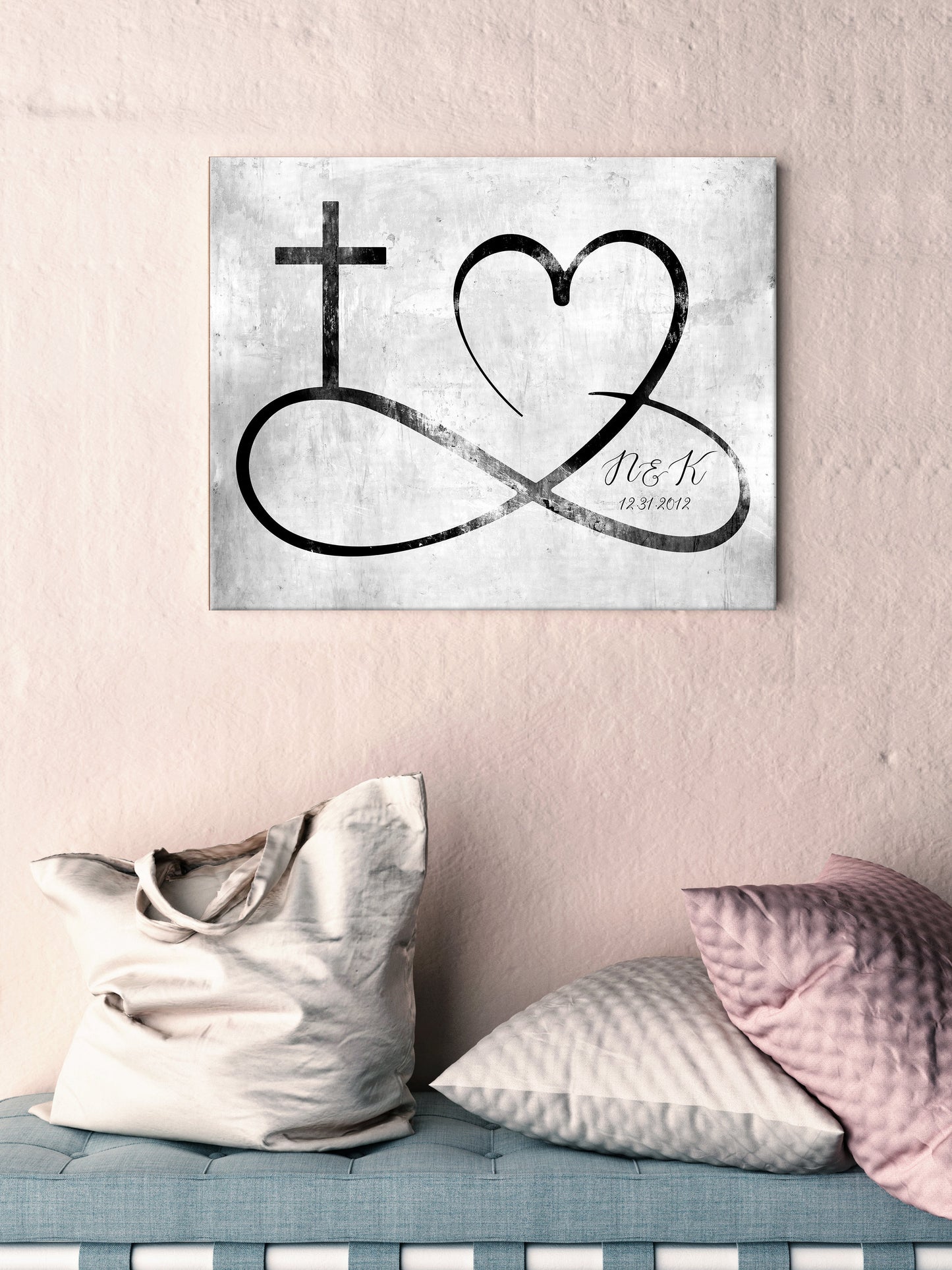Personalized love infinity cross wall decor, Custom est. sign, Iron gift for wife, Couple sign, His and Her wall art, Couples gift with name