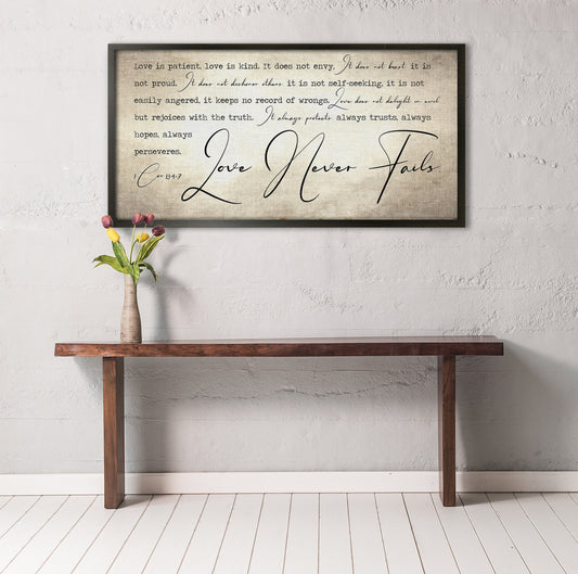 Vintage Couple's Decor, Love Never Fails Art, Personalized Gift, Present for Wife, Love is Patient, Love is Kind, 2nd Anniversary, 2 Year