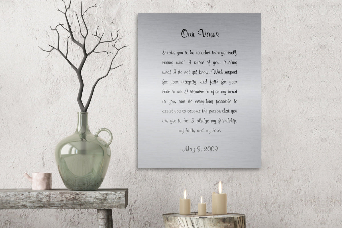 Tin & Aluminum Anniversary Wedding Vow Art from Honeycomb Proverbs, personalized and handcrafted in Texas