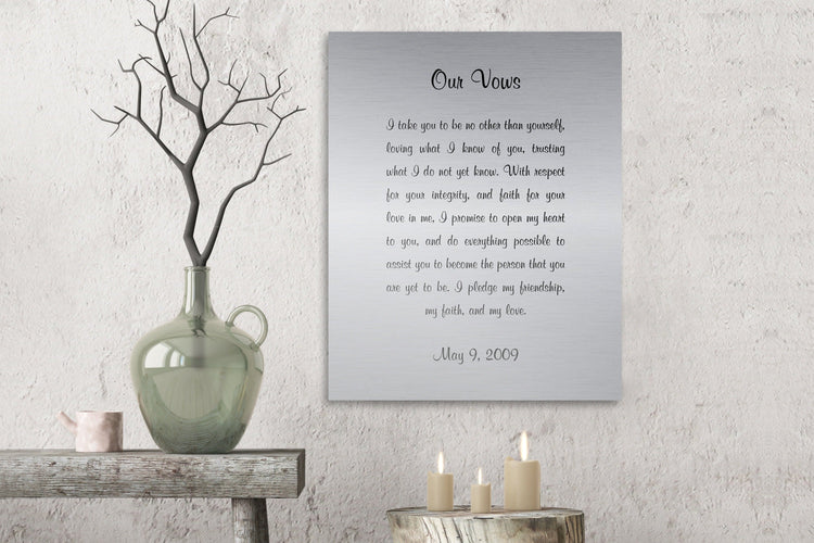 Tin & Aluminum Anniversary Wedding Vow Art from Honeycomb Proverbs, personalized and handcrafted in Texas