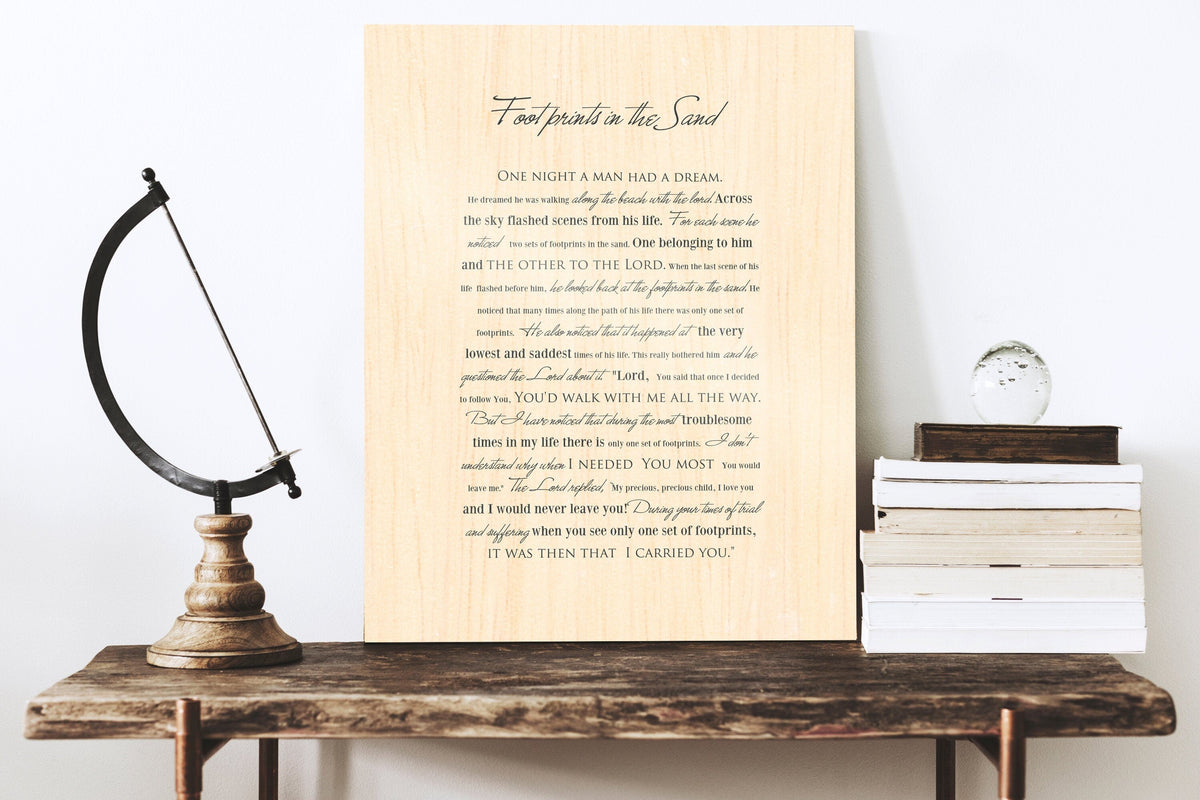 Wood Footprints in the Sand Decor from Honeycomb Proverbs, personalized and handcrafted in Texas