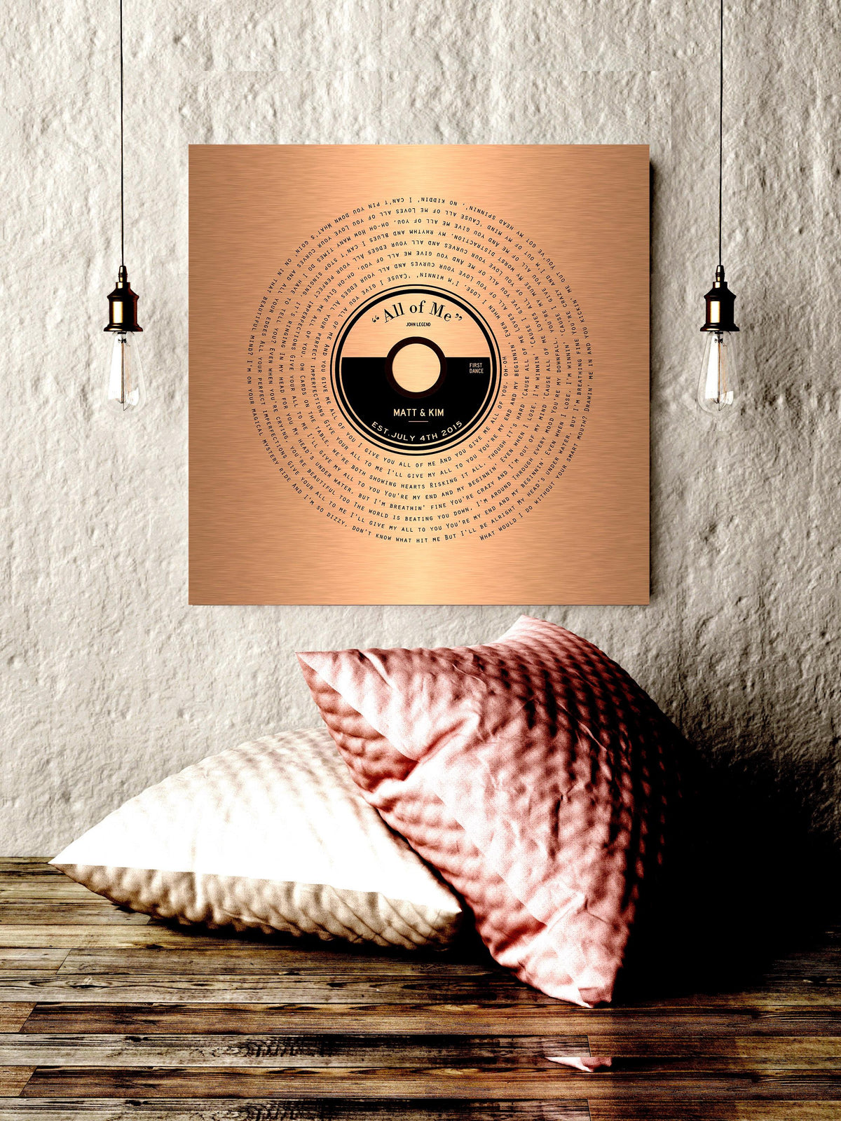 Copper Anniversary Vinyl Record Song Art from Honeycomb Proverbs, personalized and handcrafted in Texas