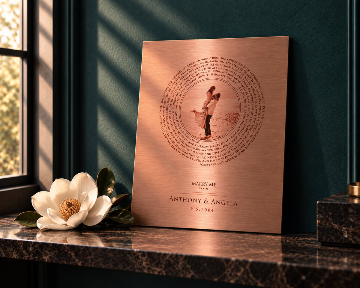 Personalized Vinyl Record art with Photo in Copper