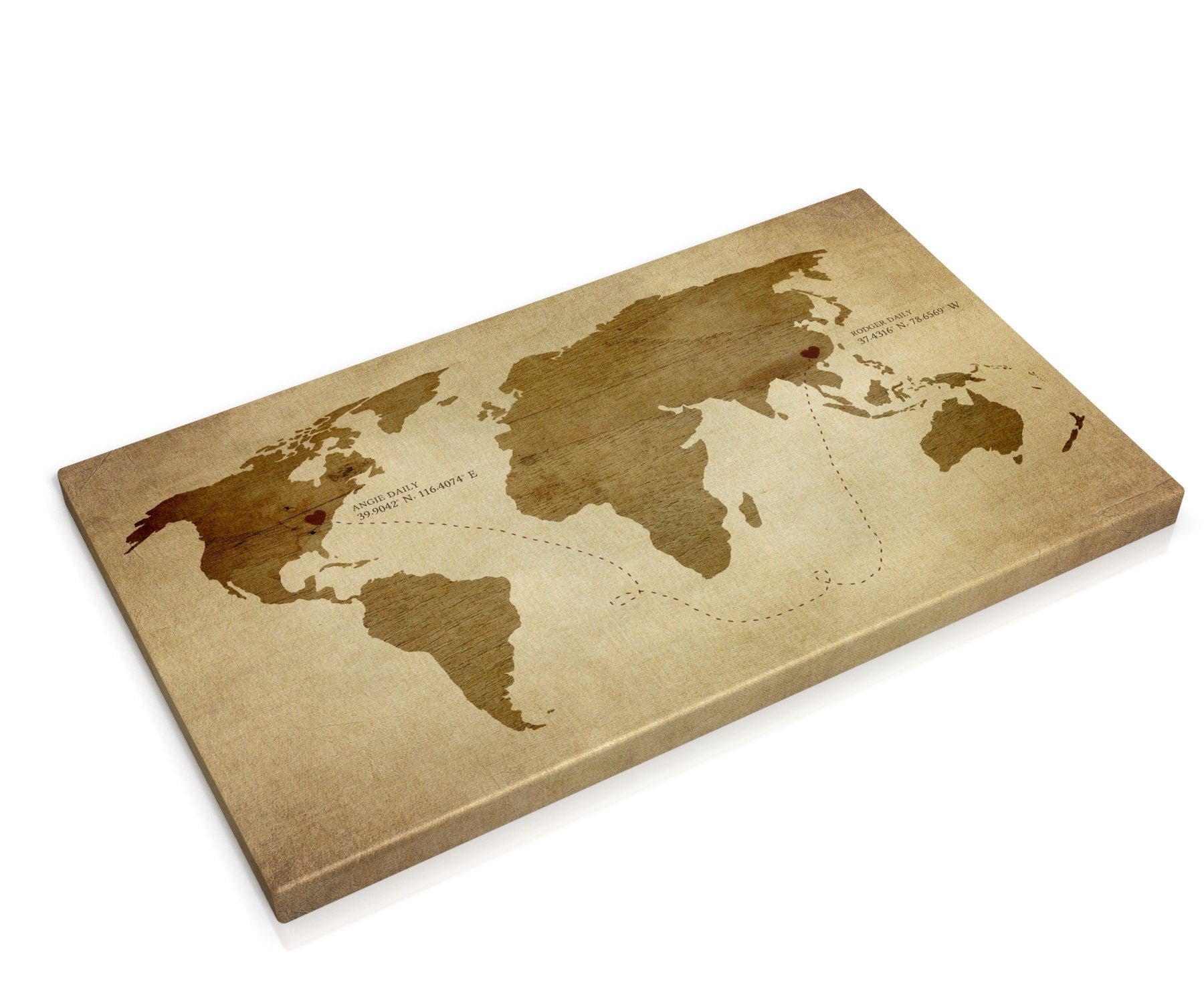 Rustic Long Distance Love Map - HoneycombProverbs - Giclée - 2nd Year Cotton Art