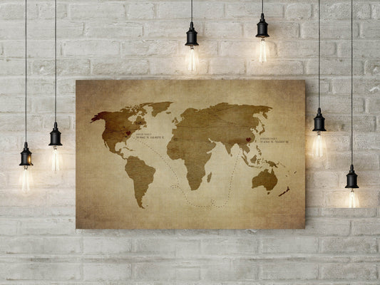 Rustic Long Distance Love Map - HoneycombProverbs - Giclée - 2nd Year Cotton Art