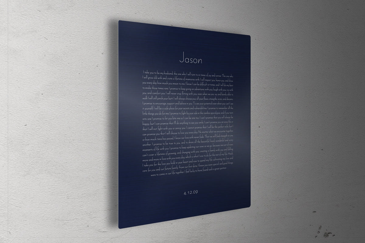 Wedding Vows Printed on Metal - HoneycombProverbs - - Tin and Aluminum Gifts