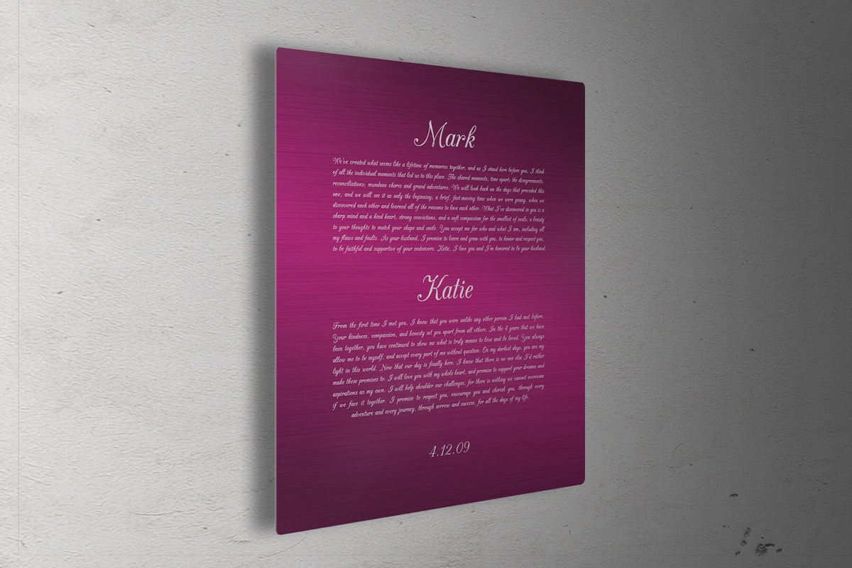 Wedding Vows Printed on Metal - HoneycombProverbs - - Tin and Aluminum Gifts