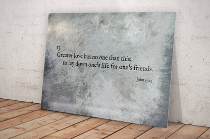 John 15:13, Grunge Scripture Art on Metal - HoneycombProverbs - Wall Decor - Christian Wall Art