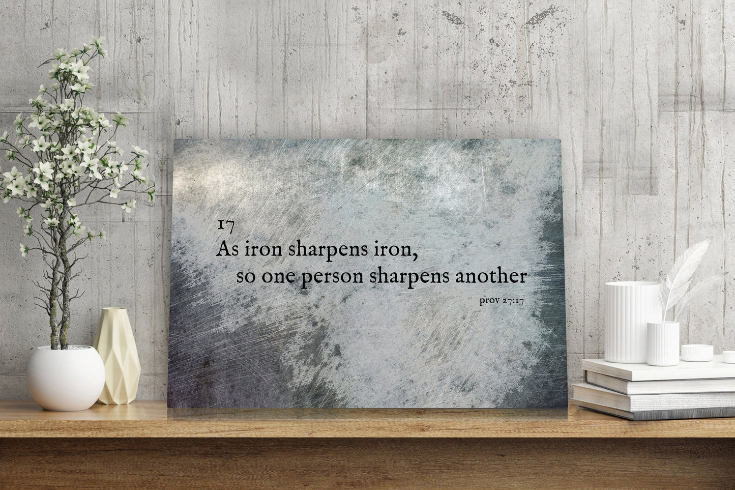 As Iron Sharpens Iron Farmhouse Industrial Metal Sign - HoneycombProverbs - Signs - Christian Wall Art