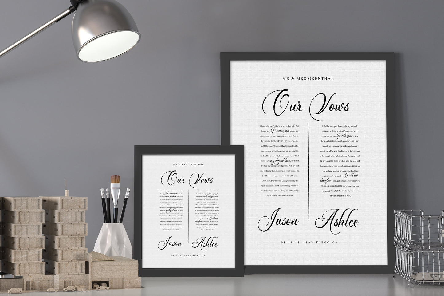 Framed Paper Anniversary Gift with Vows - HoneycombProverbs - Gifts For The Couple - Wedding Vow Wall Art