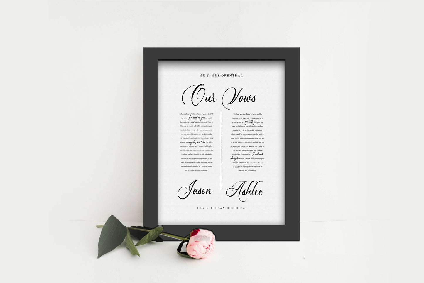 Framed Paper Anniversary Gift with Vows - HoneycombProverbs - Gifts For The Couple - Wedding Vow Wall Art