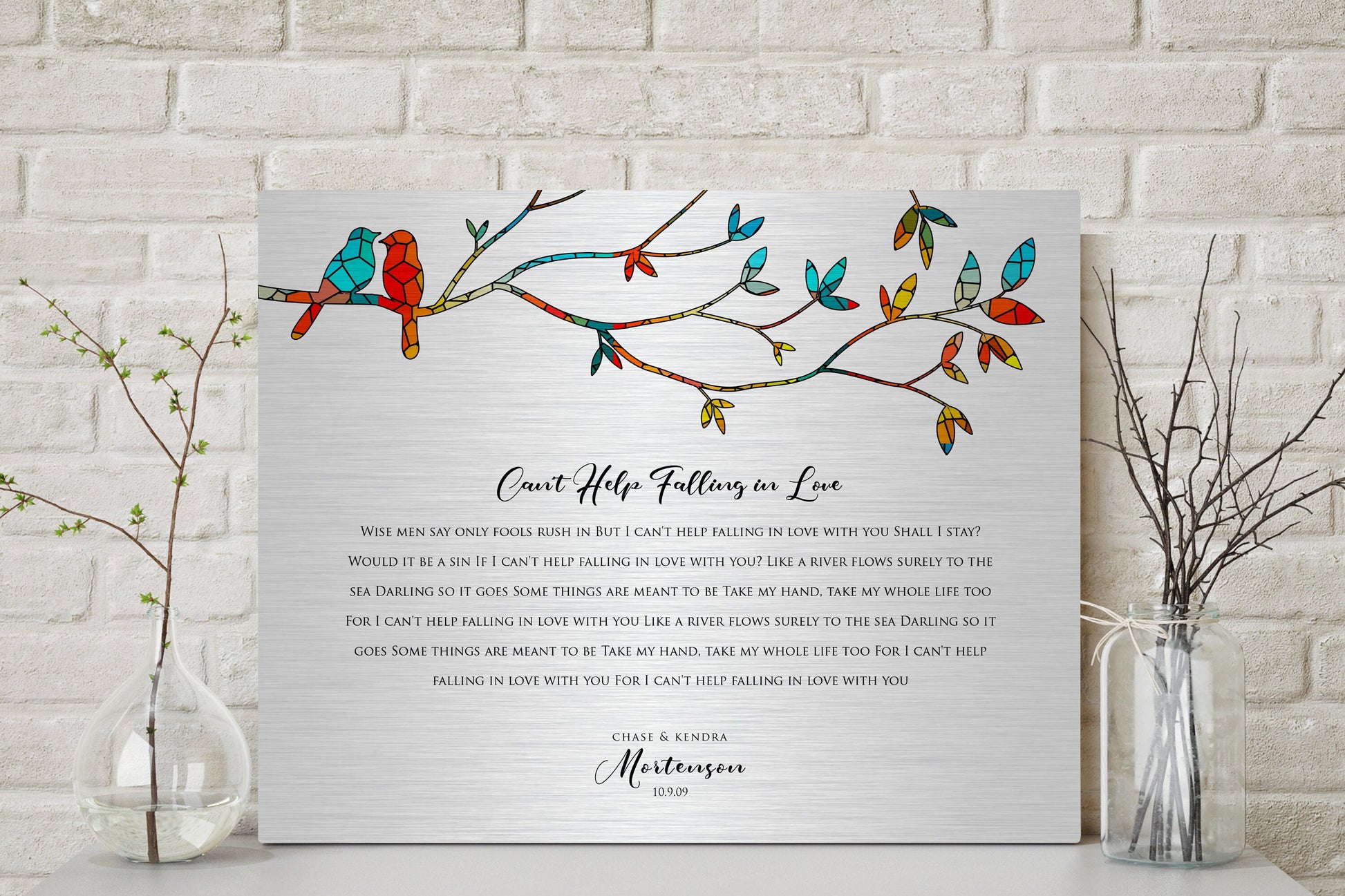Lovebirds Wedding Song Lyric Sign on Tin - HoneycombProverbs - Signs - Tin and Aluminum Gifts