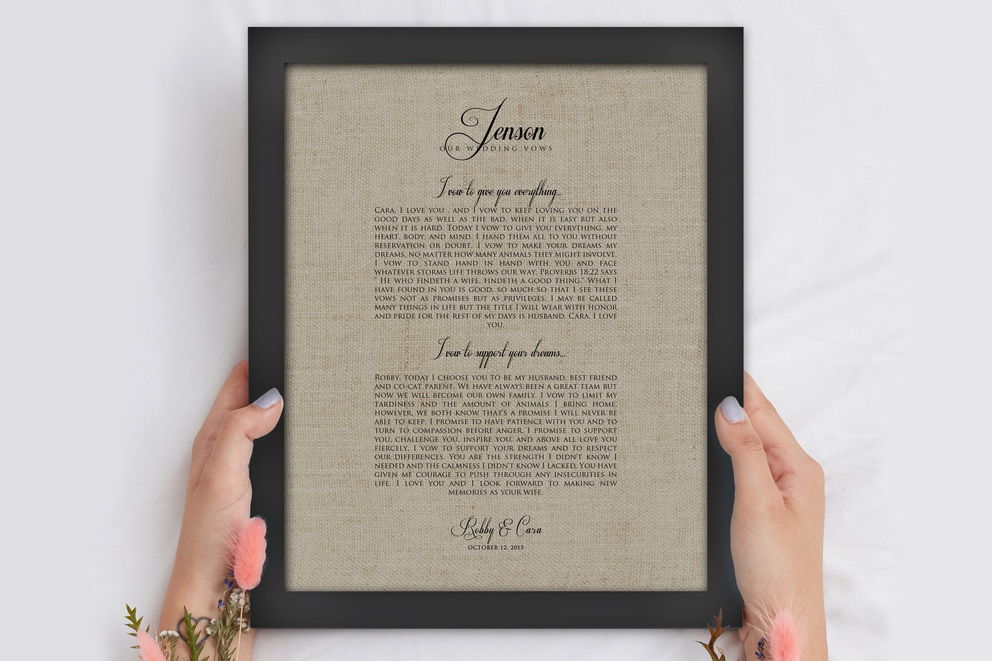 Our Vows on Linen, Framed Linen Anniversary Gift - HoneycombProverbs - Signs - 