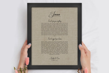 Our Vows on Linen, Framed Linen Anniversary Gift - HoneycombProverbs - Signs - 