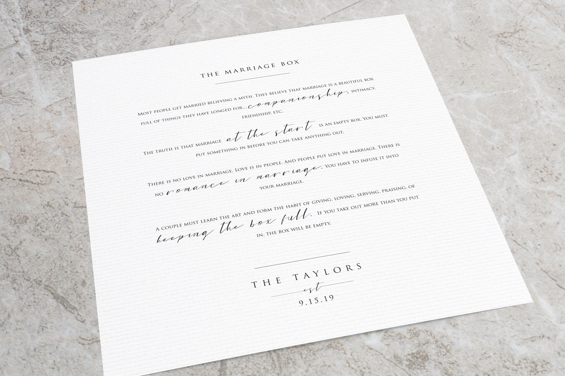 The Marriage Box, Personalized Framed Wedding Gift - HoneycombProverbs - Gifts For The Couple - Christian Wall Art