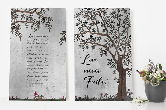 Love Never Fails, Personalized 2 Piece Wedding Gift - HoneycombProverbs - Signs - Tin and Aluminum Gifts