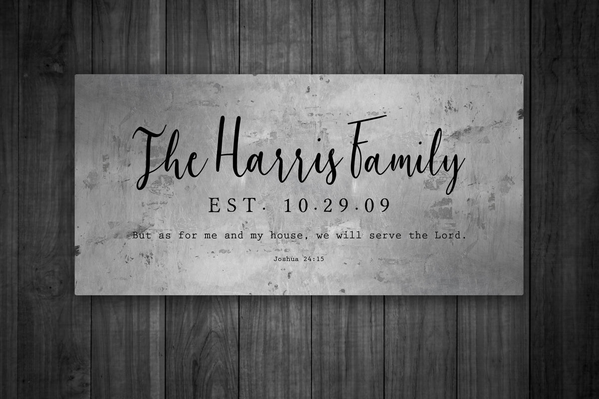 Rustic Family Name Sign with Joshua 24:15 - HoneycombProverbs - Signs - Tin and Aluminum Gifts