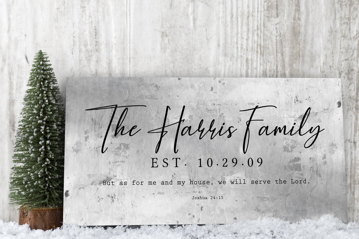 Joshua 24:15 Family Name Sign on Tin - HoneycombProverbs - Signs - Tin and Aluminum Gifts