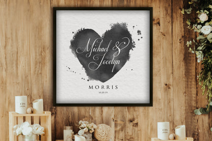 Lovestamp Framed Personalized Paper Gift, close-up detail, 1st anniversary paper and 4th anniversary linen