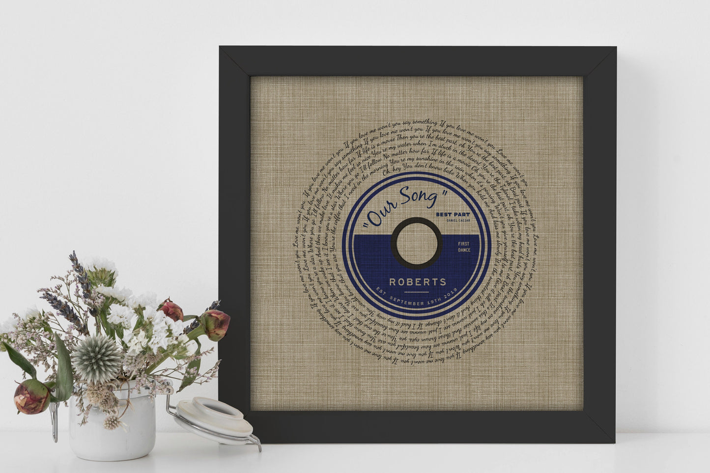 Belgian Linen, Framed First Dance Song Lyric Record - HoneycombProverbs - Gifts For The Couple - 