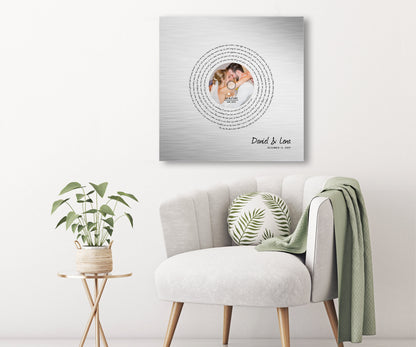 Song Lyric Record on Tin, shown on the wall, 10th anniversary tin